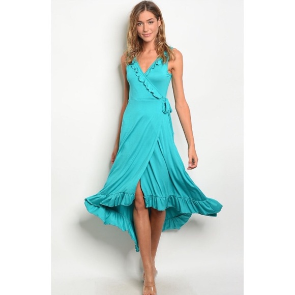 The O Boutique Dresses & Skirts - 🎉CLEARANCE🎉 Jade Ruffled Hi-Low Wrap Midi Dress